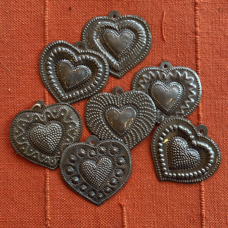It's Cactus Sacred Hearts Set of 7, Silver Bronze Metal Heart Collection, Handmade in Haiti, Decorative Hanging Ornaments 2.5 X 2.5 Inches - Image 5